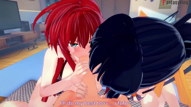 Fantasy king: Akeno ve Rias bana sürpriz yapıyor çifte sakso - dxd ntr madness...