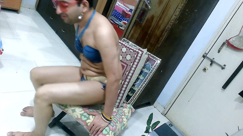 Cute & Nude Crossdresser: Hot sissy crossdresser femboy Sweet Lollipop in a denim bikini...