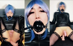 Drooling, Bound, Caged and Gagged Sissy Riding Dildo
