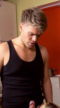 Brooklyn Blue stands naked in the kitchen her boyfriend sees it and surprises her with a quick fuck