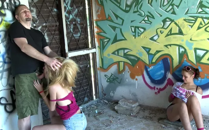 Femdom Sex: Dude fuck teenie outdoor while her friend watch it