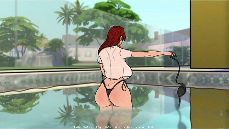 XXX Games Bunk: Lust town - геймплей - рольова гра - басейн - сексуальне бікіні, одягнена мамка, дражнить чувака з басейну, коли не чоловік навколо