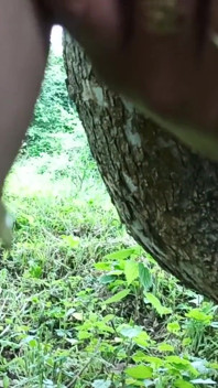 Masturbation in the garden with orgasm and golden rain close-up