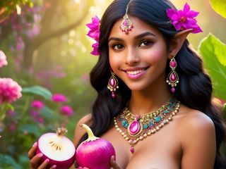 AI Girls: Şalgamlı güzel büyük göğüslü çıplak Hintli elf kız