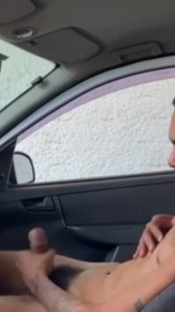 Skinny Jerking off and Cumming Inside the Car