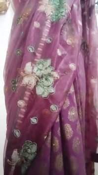 Indian Gay Crossdresser Bottom Gaurisissy Showing Her Big Boobs in Purple Saree