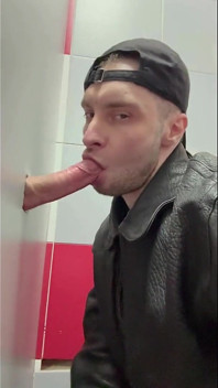 Scally Chav Boy in Leather Jacket Try Glory Hole in the First Time
