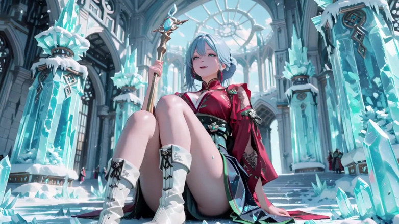Seraphina Vale: บัลลังก์น้ําแข็ง! Mage ผมเงินในคุกเข่าในเสื้อผ้าสีแดงสีเขียว, คู่หูผมสีฟ้าหยอกล้อใน realm!