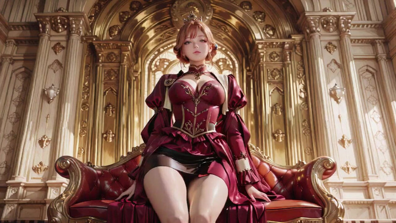 Seraphina Vale: Rainha Vermelha no Trono de Ouro! Vestido de veludo profundo,...
