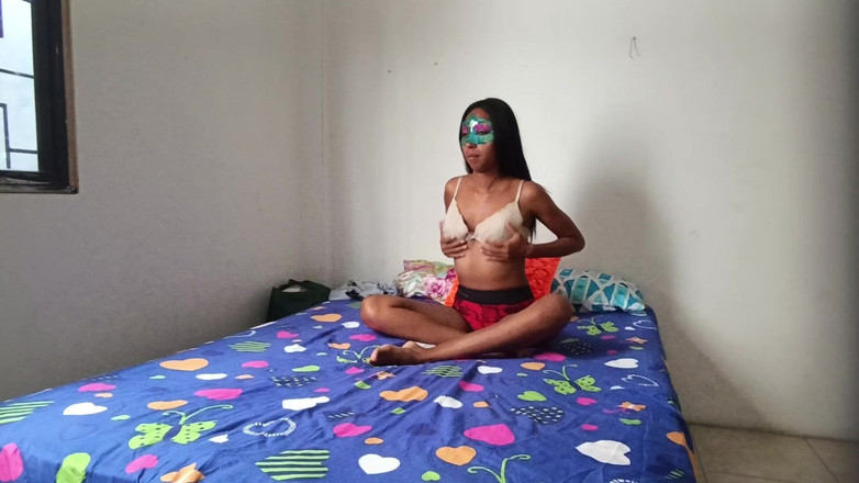 NEGRITA SEXY: Skinny, Dark-haired Indian Woman Delights in Touching Her Natural Tits.