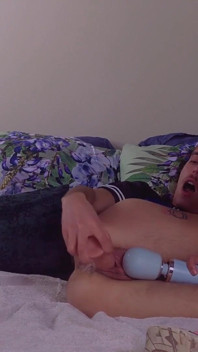 Ftm Wearing Sneakers Fucks His Pussy with 8 Inch Dildo