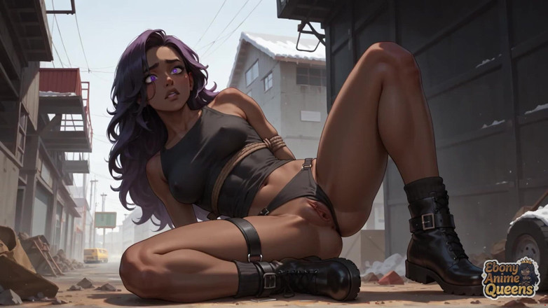 Ebony Anime Queens: Nejlepší ebenové šukání na zasněžené ulici! rozkoš fialové královny v ebony...
