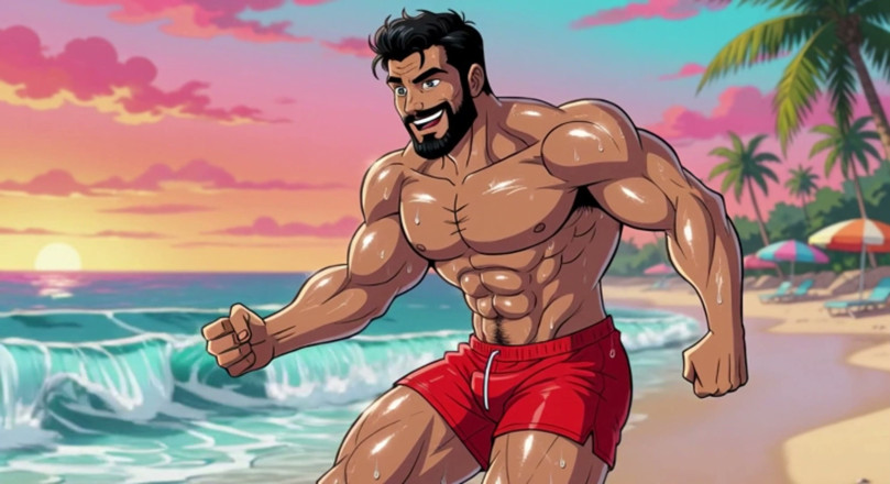Erotic Man: Knappe strandmannen-animatie