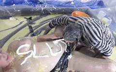 Convict Tallulah gets a sploshing punishment