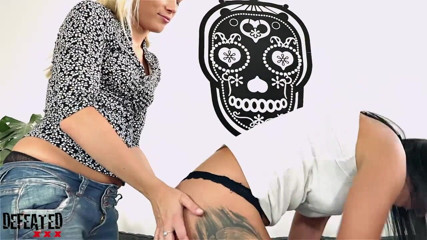 Foot Fetish Center: Sexy blondie worshiping foot of cute brunette with intense ass...
