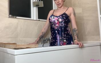 Satin Nighty Dildo Fuck in the Bath