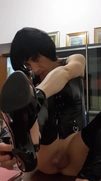 Super Horny Transvestite Helena Black Puts a Dildo in Her Ass and Licks Her Own Cum off of It