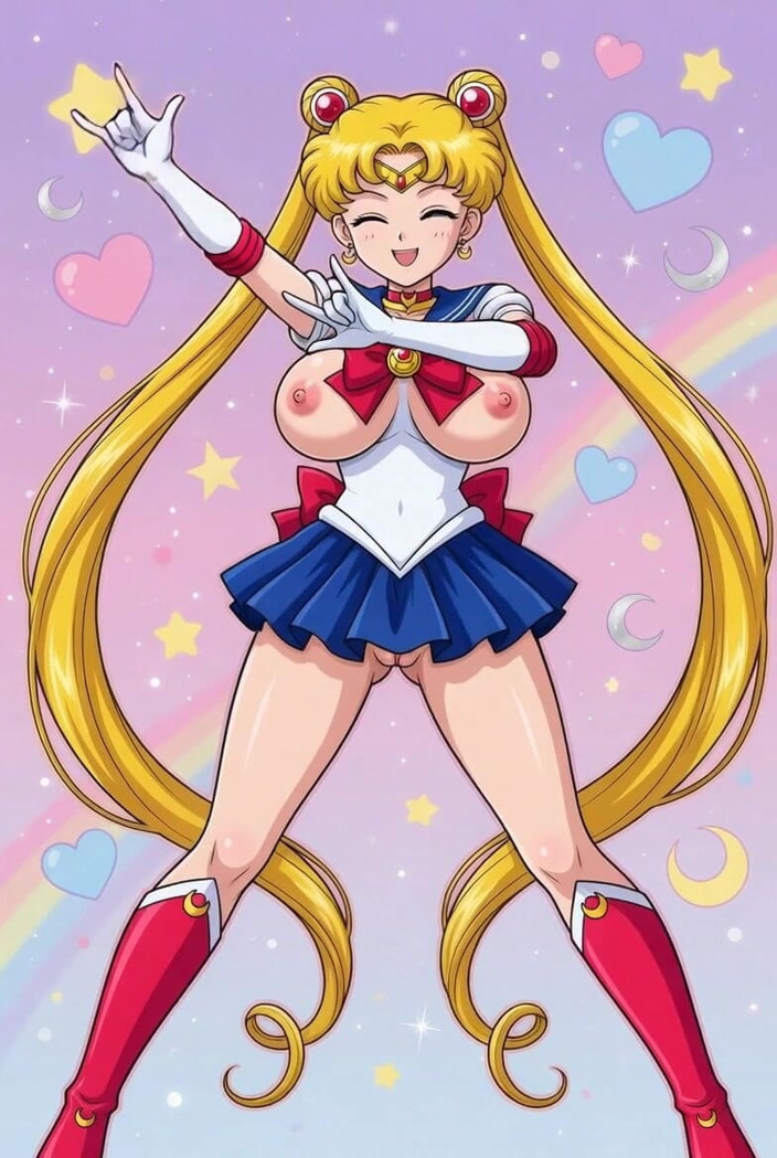 L6RD7BLU3 AI: Sailor Moon Shaking Her Tight Bald Ass Pussy