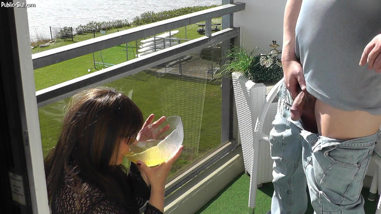 Piss Drinking Wife: Pee Slut for Three Guys at the Holiday Apartment