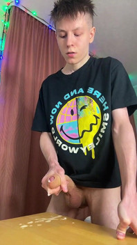 Skinny Twink Student Making a Huge Messy Cum Puddle