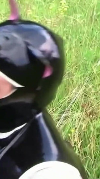 Big Boobs Latex Slut Blows in Nature