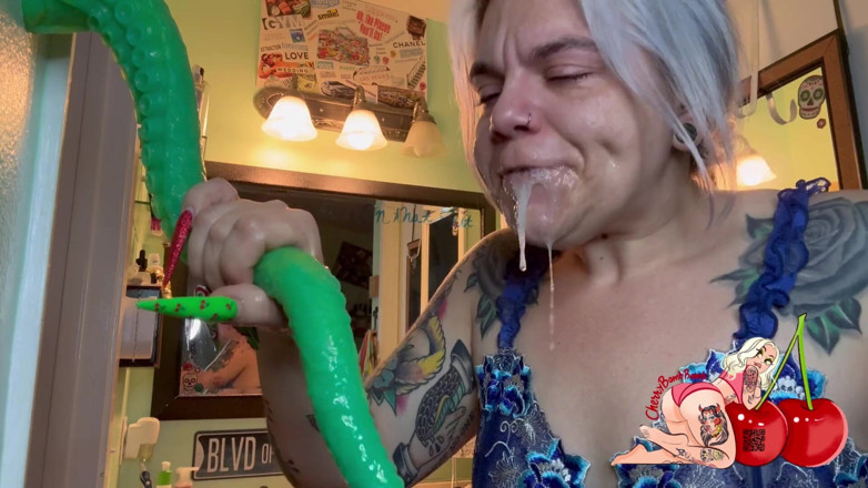 CherryBombBomb: Throat Goat Training with My New Long Fetish Toy