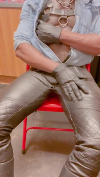 Leather Jeans Wank and Open Shirt Gay Porn Edging Session
