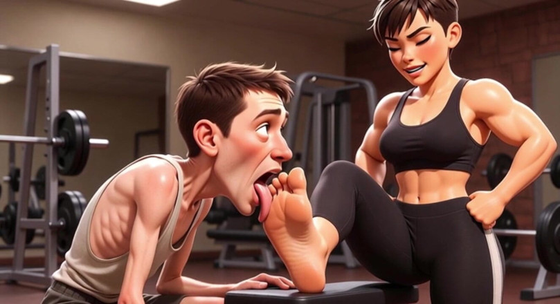 YOUR BEST FANTASY: Strong Muscular Woman Makes Skinny Slave Lick Her Feet