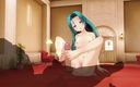 H3DC: 3D Hentai-meisje met blauw haar footjob je pik