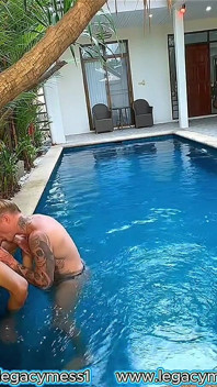 Behind the Scenes Threesome Outdoor Pool with Two Sexy Hung Asian Shemales Fucking Big Ass