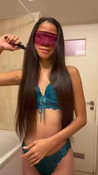 Beautiful Asian in Sexy Lingerie Cuts Very Long Black Hair - Asian Goddess Luna with Hair Fetish Tease & Cutting