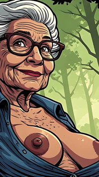 Abuelas de dibujos animados en topless