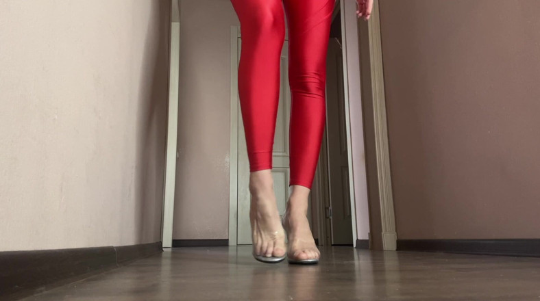 Skinny_lady69: Asmr Mistress in Latex and Red Leggings Strides Across the...