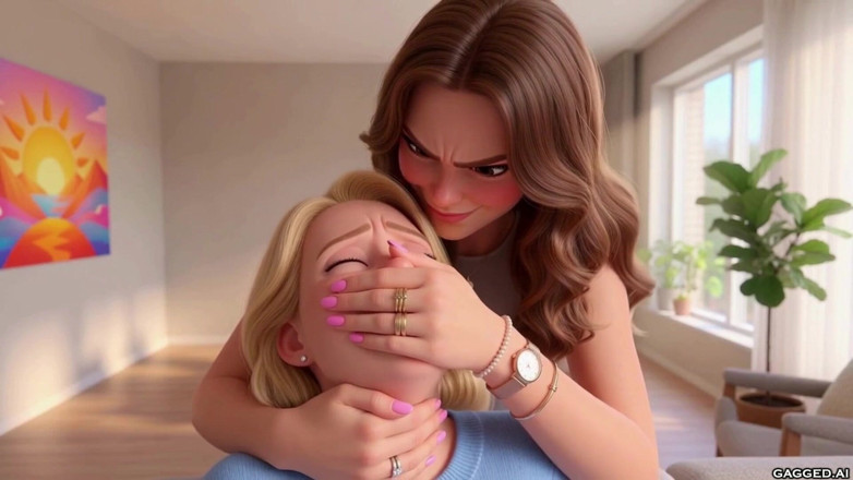 Gagged AI Cartoons: Handgag by Stepdaughter