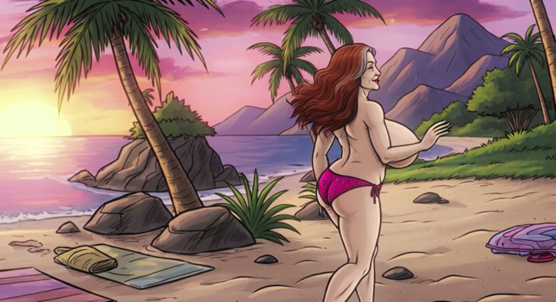 AI Porn: Wielkie cycki topless beach