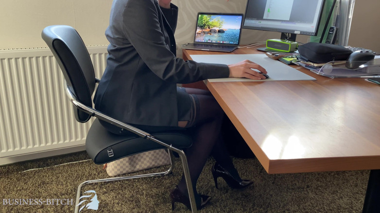 Business Bitch: Business woman dildo play in home office