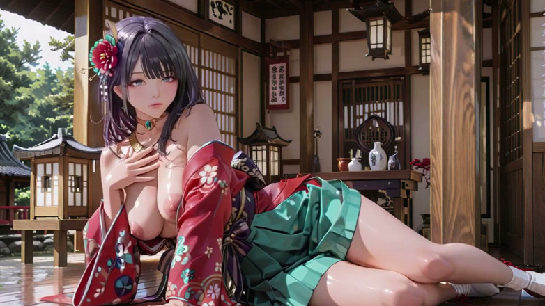 Seraphina Vale: Purple Hair Kimono Girl's Private Morning! Red &amp; Green Clash Is...