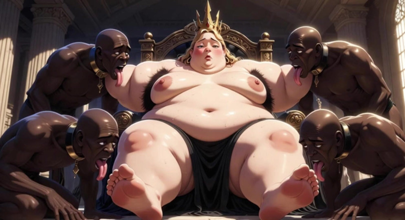 Anime Hentai: SSBBW uctívání královny těla - otroci lízají celé tělo k orgasmu