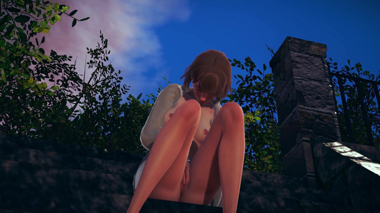 Waifu club 3D: Max masturbuje się swoją cipką w ogródku