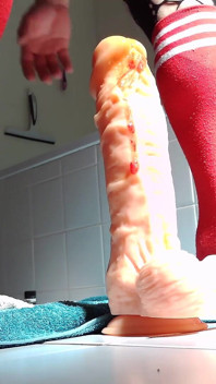 Penetrating My Hungry Hole with Extremely Large Dildos in a Cheerleader Outfit.