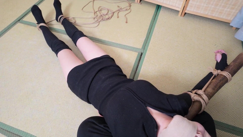 Aisan girl bondage: Xr40-a Girl in Black Stocking Is Tied to a Cross