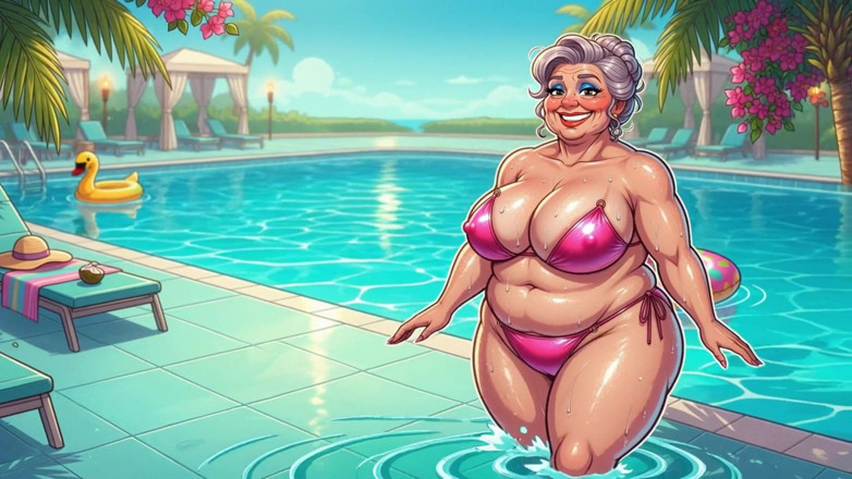 Huge Boobs: Zralá žena u bazénu