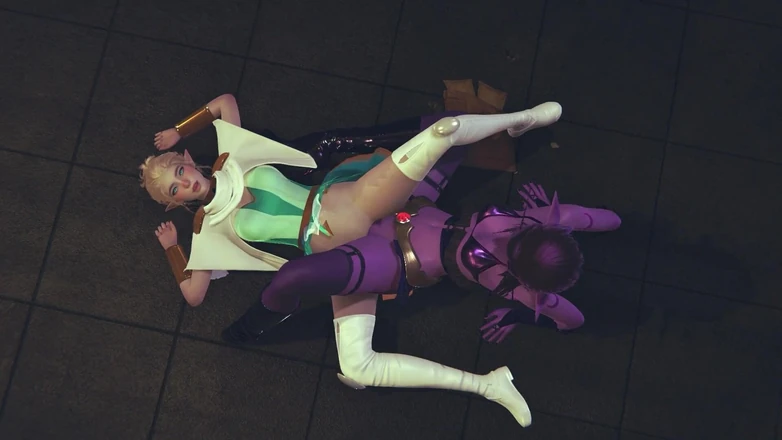 Waifu club 3D: Lichte elf en donkere elf tribbing en klaarkomen
