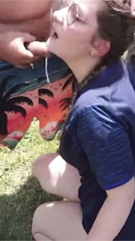 Nerdy Girl Swallows Loads During Dogging Session