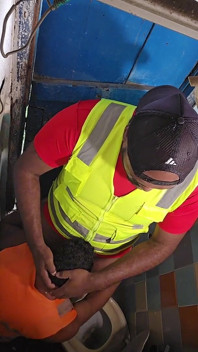 Two Construction Workers Making Out in the Company Bathroom.
