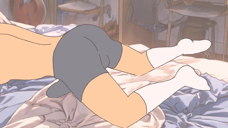 Nikkenikke animation: 運動神経が良く若いスケートボーダー、セッション後に枕で自慰行為をする。