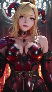 Лава-Трон! Блондинка Demon Queen на коленях и раздвигает свои крылья, ленивый соблазняет стаканом.