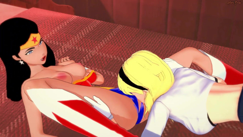 Hentai Smash: Super Girl a Wonder Woman mají lesbický sex, nůžky, dokud...