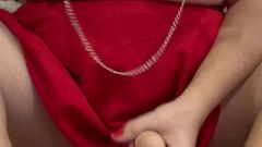 First Time Tit Bondage Has Her Stroking Her Cock Hard and Fast