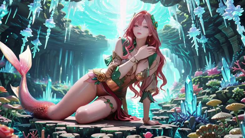 Seraphina Vale: Deep Sea Fantasy! the Pink-haired Mermaid Queen Lounges in the...